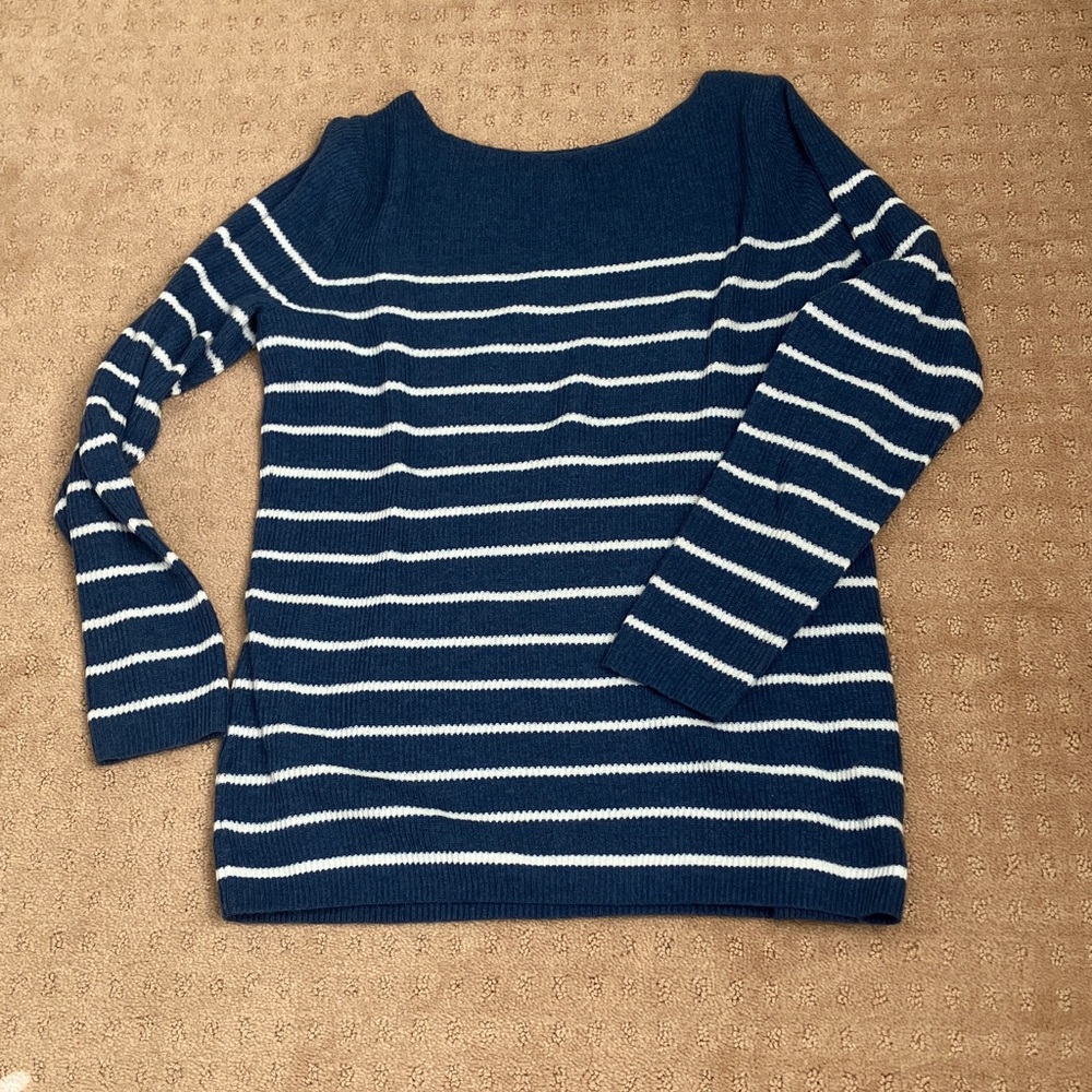 GAP Blue and White Striped Scoop Neck Sweater